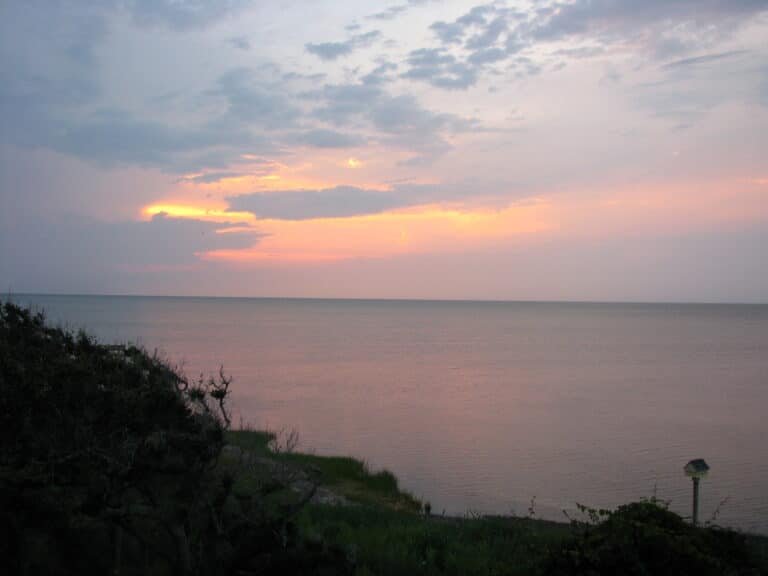 Sunset over Pamlico Sound from the Buxton/Frisco area, near Frisco Woods Campground, a sound-side RV park on Hatteras Island
