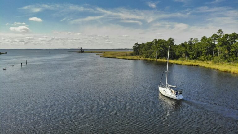 Sailboat heading out to Pamlico Sound, Outer Banks NC