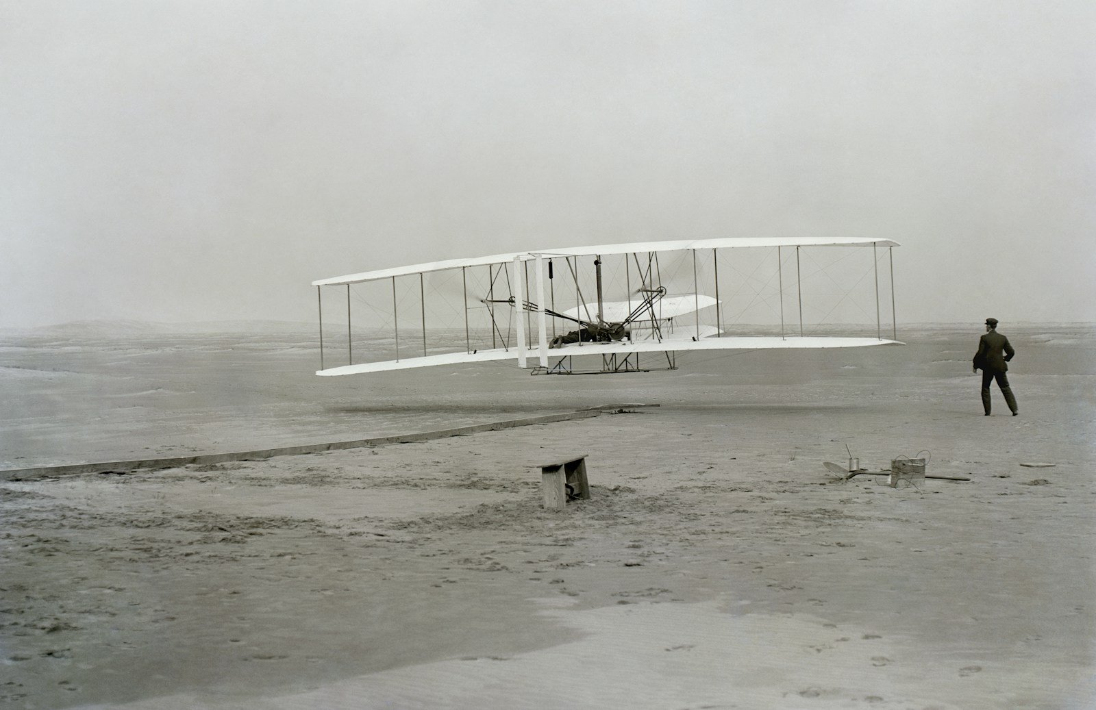 Wright Brothers flight path markers on sand at Kill Devil Hills, Outer Banks