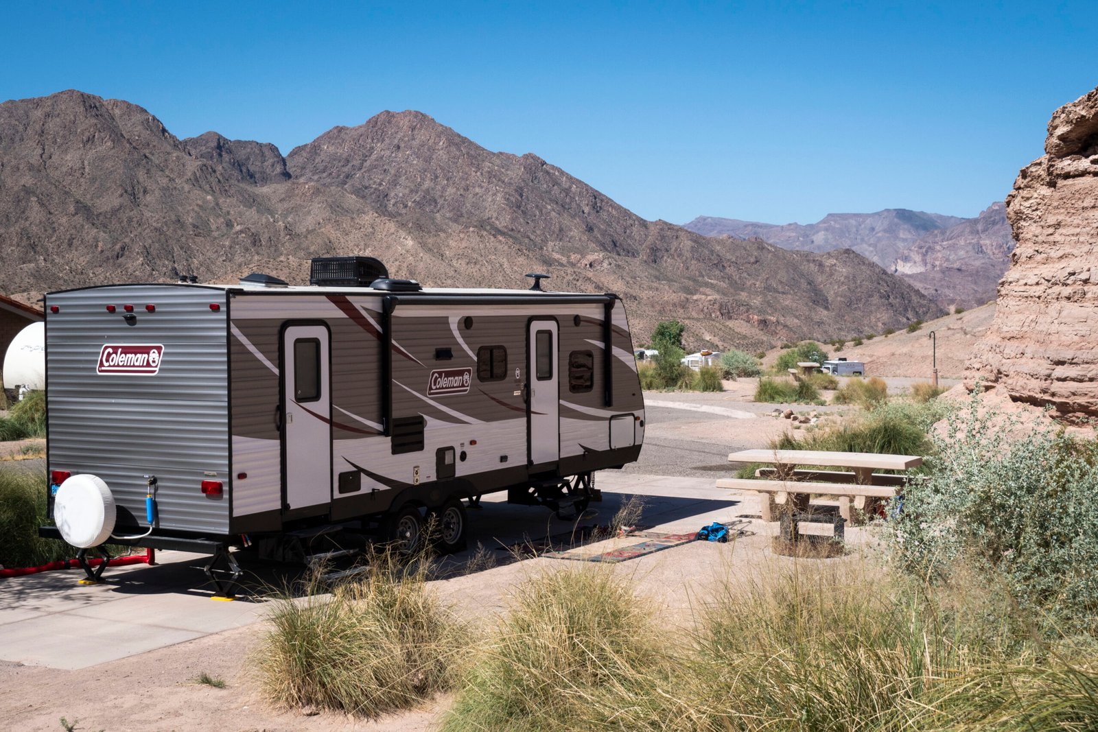 RV pull-through campsite with hookups